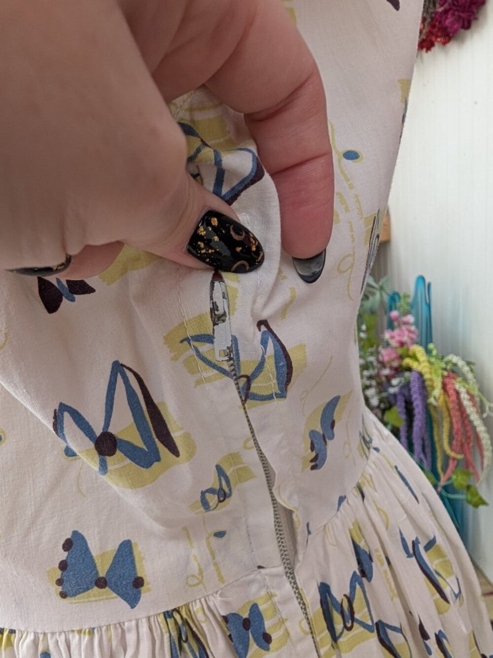 Vintage 1950's Mid-Century Bow Print Fit n Flare Sundress, Handmade - Picture 12 of 15